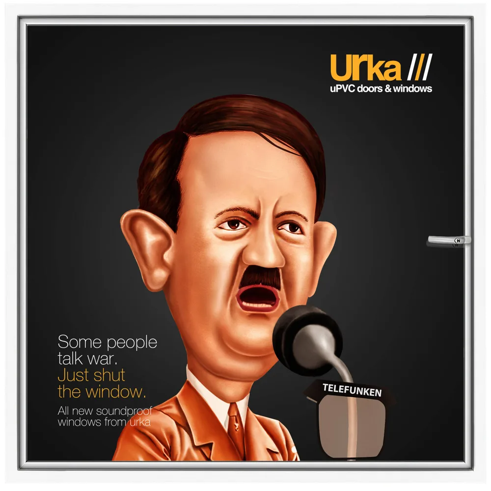 Urka Soundproof Windows print ad: Hitler